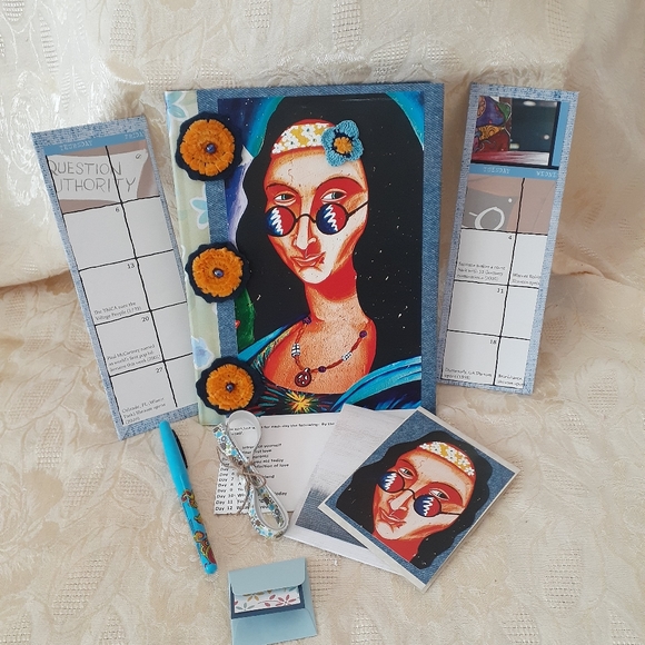 Mona Lisa Hippie Journal Handmade One of a Kind - Picture 1 of 7